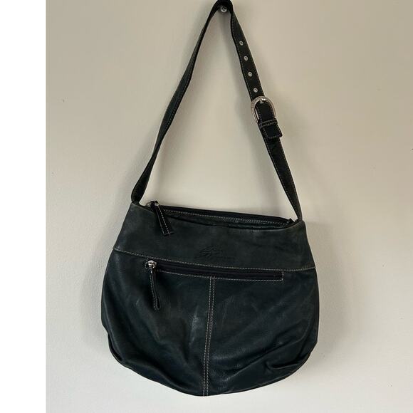 Stone Mountain womens leather shoulder bag purse dark turqoise green - Picture 1 of 10